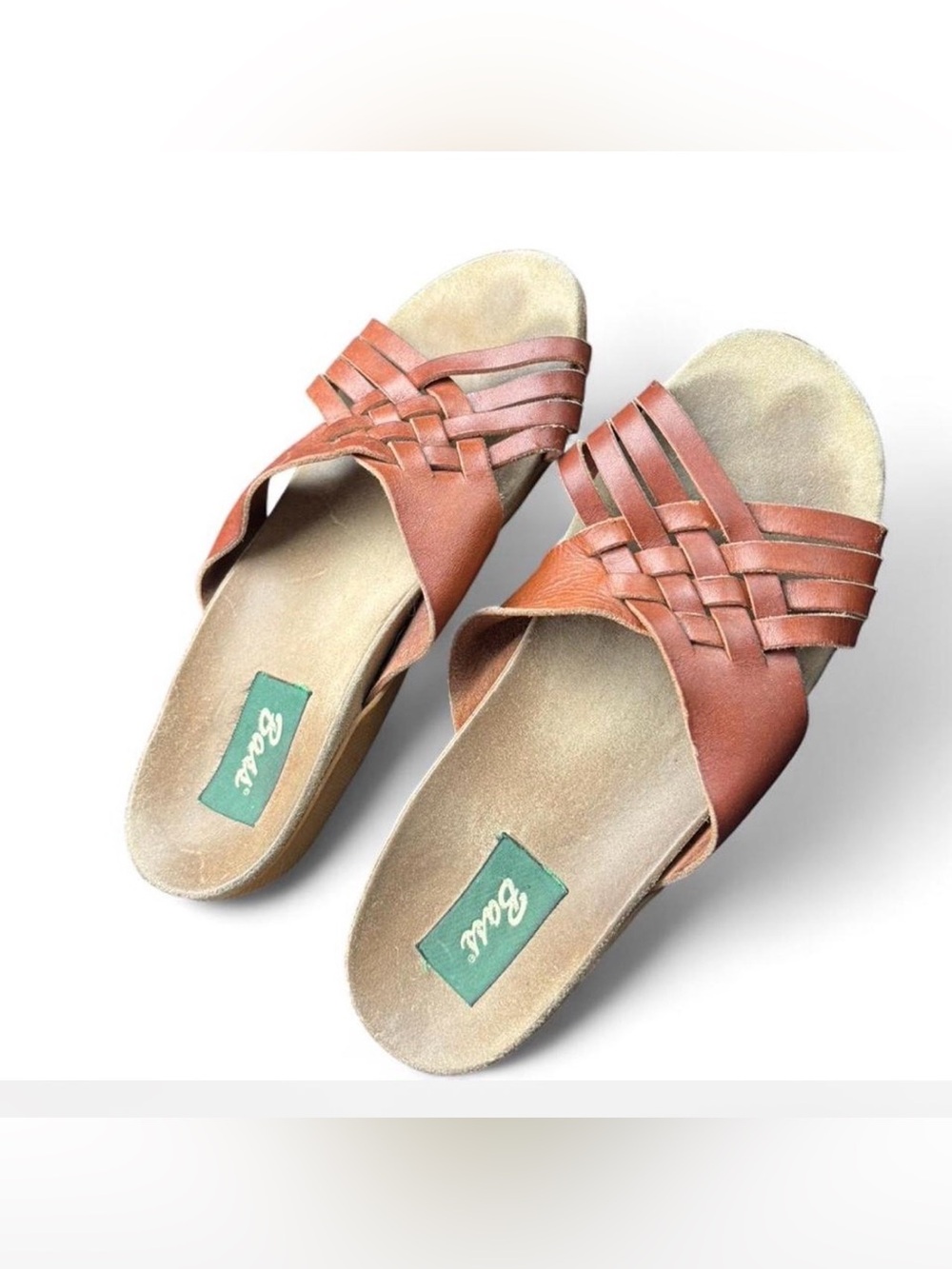 Bass Vintage Tan Woven Huarache Leather Slide Mules Size 8.5M